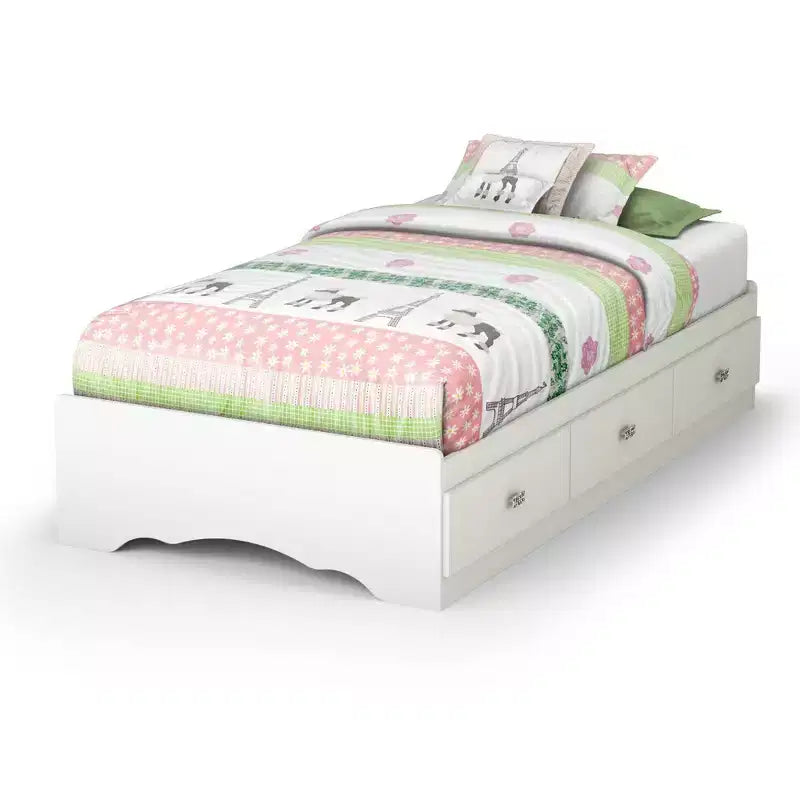 Twin Tiara Mates Kids' Bed with 3 Drawers Pure White - South Shore: Modern Twin Bed Frame, Storage, Unupholstered