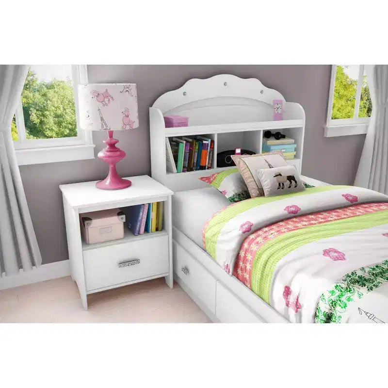 Twin Tiara Mates Kids' Bed with 3 Drawers Pure White - South Shore: Modern Twin Bed Frame, Storage, Unupholstered
