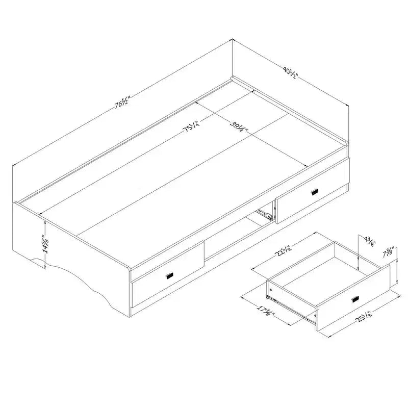 Twin Tiara Mates Kids' Bed with 3 Drawers Pure White - South Shore: Modern Twin Bed Frame, Storage, Unupholstered