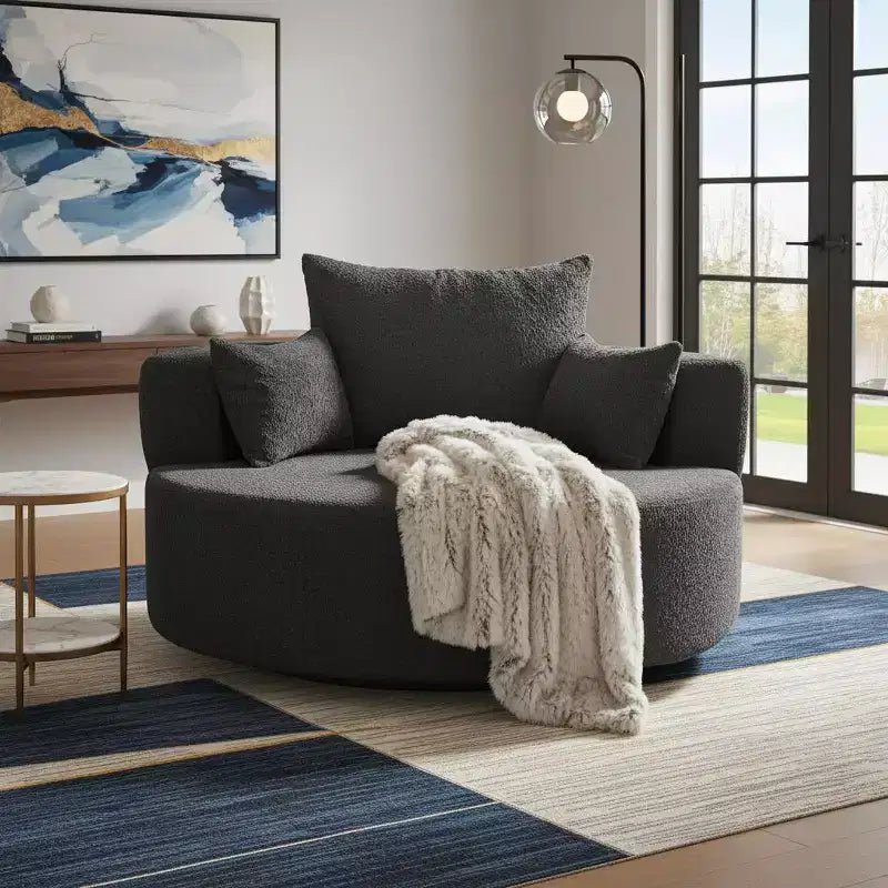 Merax 360 Swivel Oversized Round Accent Chair with Removable Pillows