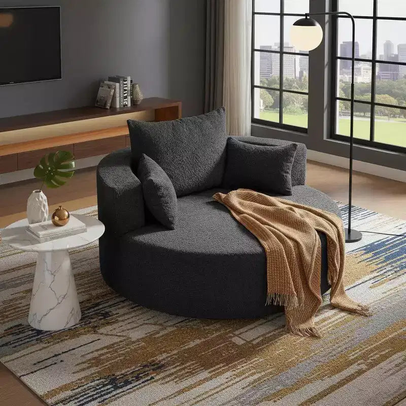 Merax 360 Swivel Oversized Round Accent Chair with Removable Pillows