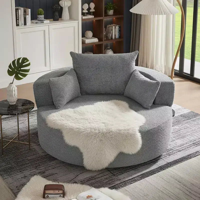 Merax 360 Swivel Oversized Round Accent Chair with Removable Pillows