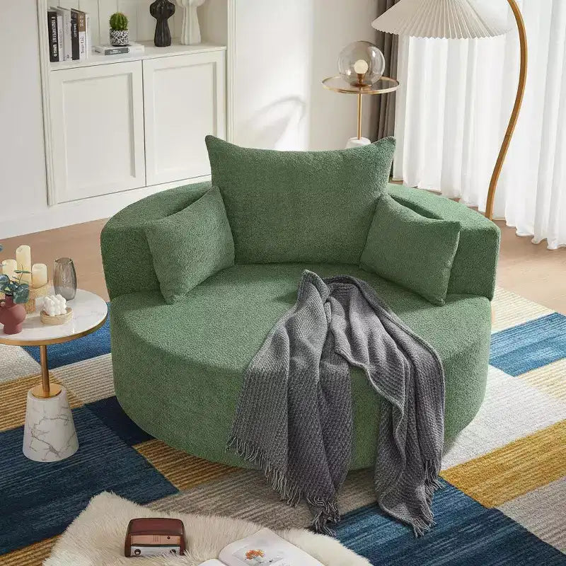 Merax 360 Swivel Oversized Round Accent Chair with Removable Pillows