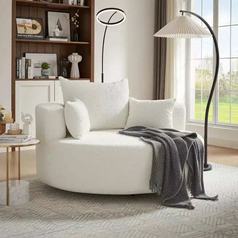 Merax 360 Swivel Oversized Round Accent Chair with Removable Pillows