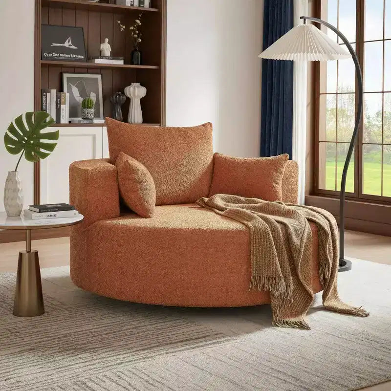 Merax 360 Swivel Oversized Round Accent Chair with Removable Pillows