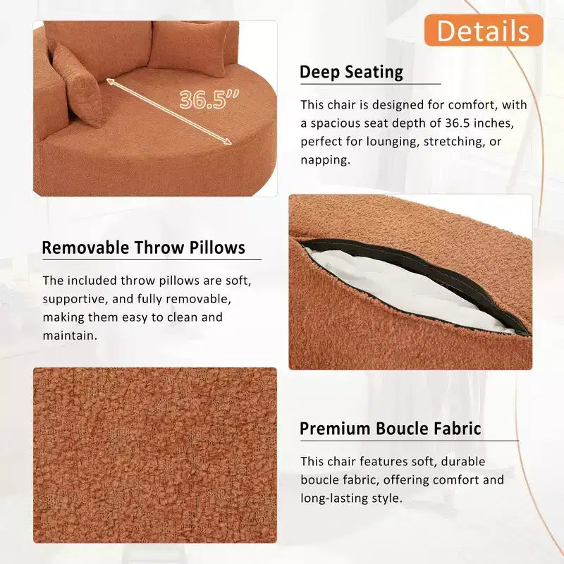 Merax 360 Swivel Oversized Round Accent Chair with Removable Pillows