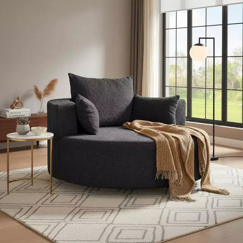 Merax 360 Swivel Oversized Round Accent Chair with Removable Pillows