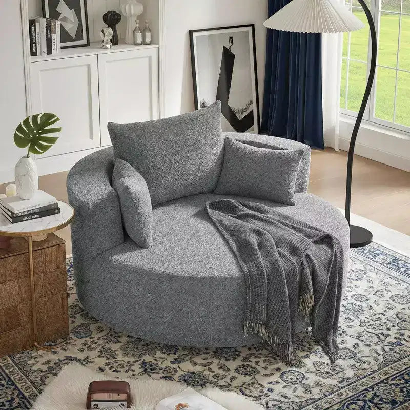 Merax 360 Swivel Oversized Round Accent Chair with Removable Pillows