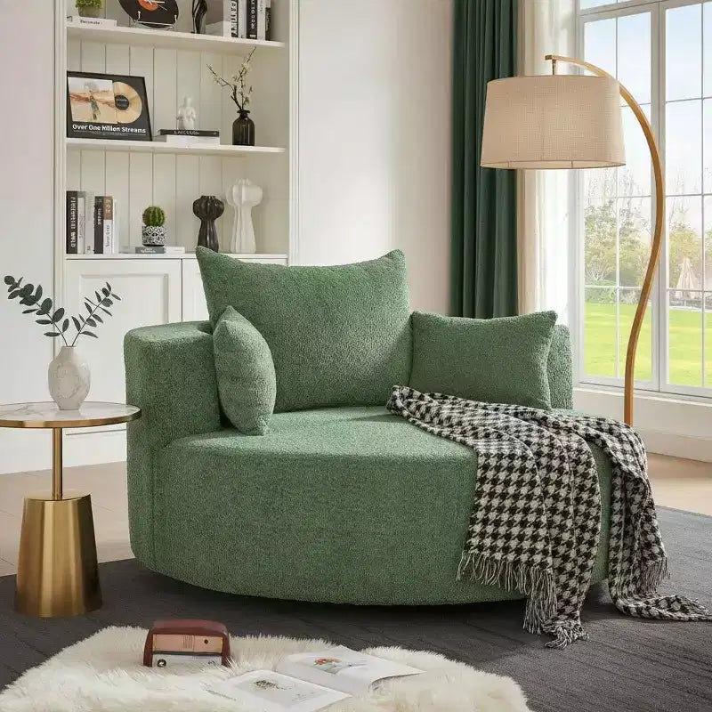 Merax 360 Swivel Oversized Round Accent Chair with Removable Pillows