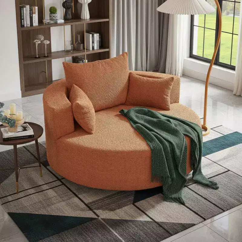 Merax 360 Swivel Oversized Round Accent Chair with Removable Pillows