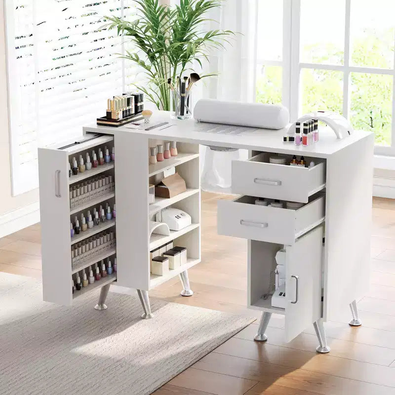 Nail Desk with Dust Collector, 42.5 inch Manicure Table with Storage for Nail Techs, Beauty Salon Workstation