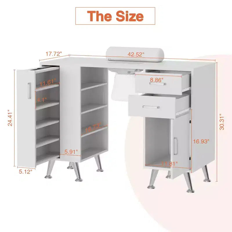 Nail Desk with Dust Collector, 42.5 inch Manicure Table with Storage for Nail Techs, Beauty Salon Workstation