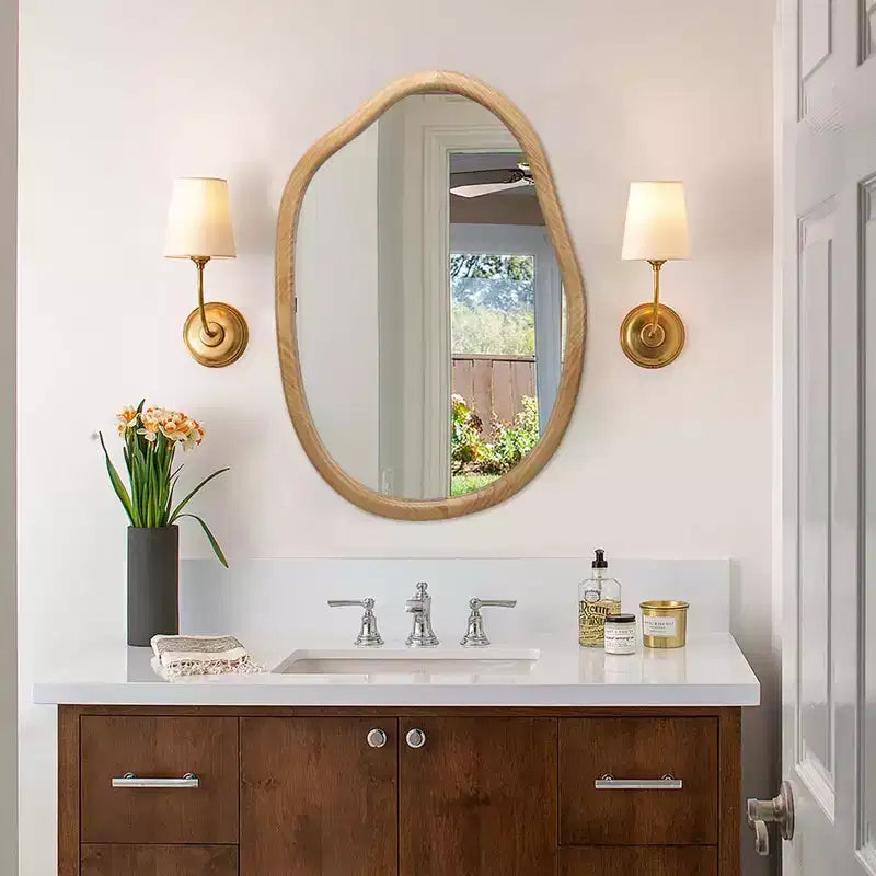 GDFStudio Grant Modern Wooden Decorative Irregular Wavy Wall Mirror