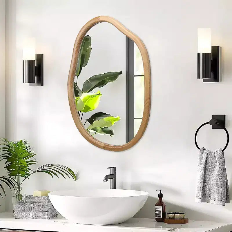 GDFStudio Grant Modern Wooden Decorative Irregular Wavy Wall Mirror