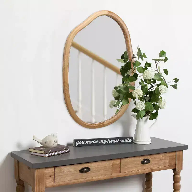 GDFStudio Grant Modern Wooden Decorative Irregular Wavy Wall Mirror
