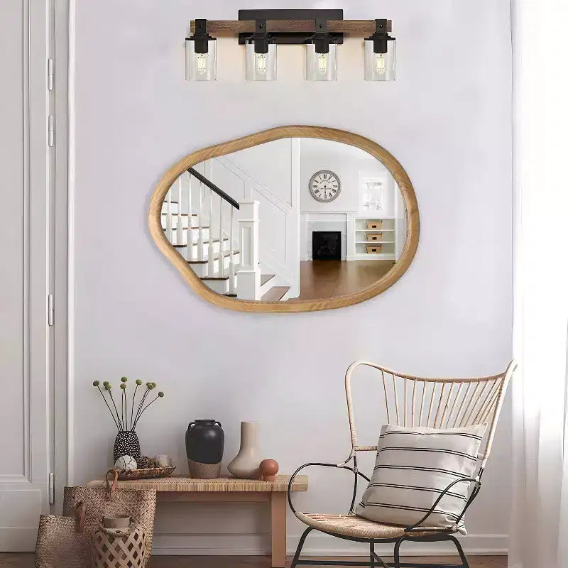 GDFStudio Grant Modern Wooden Decorative Irregular Wavy Wall Mirror