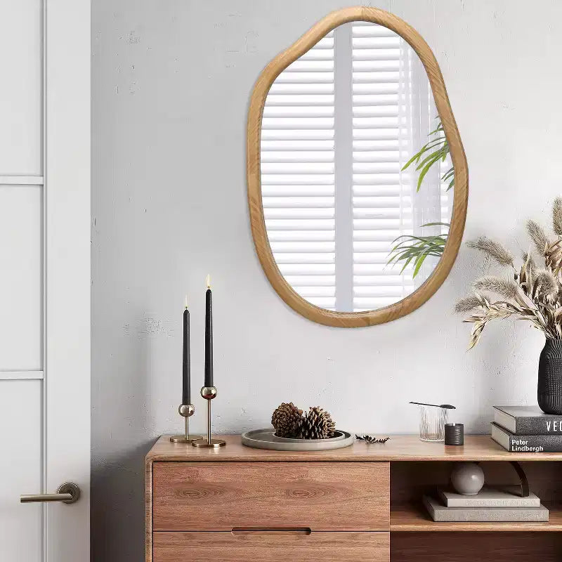 GDFStudio Grant Modern Wooden Decorative Irregular Wavy Wall Mirror