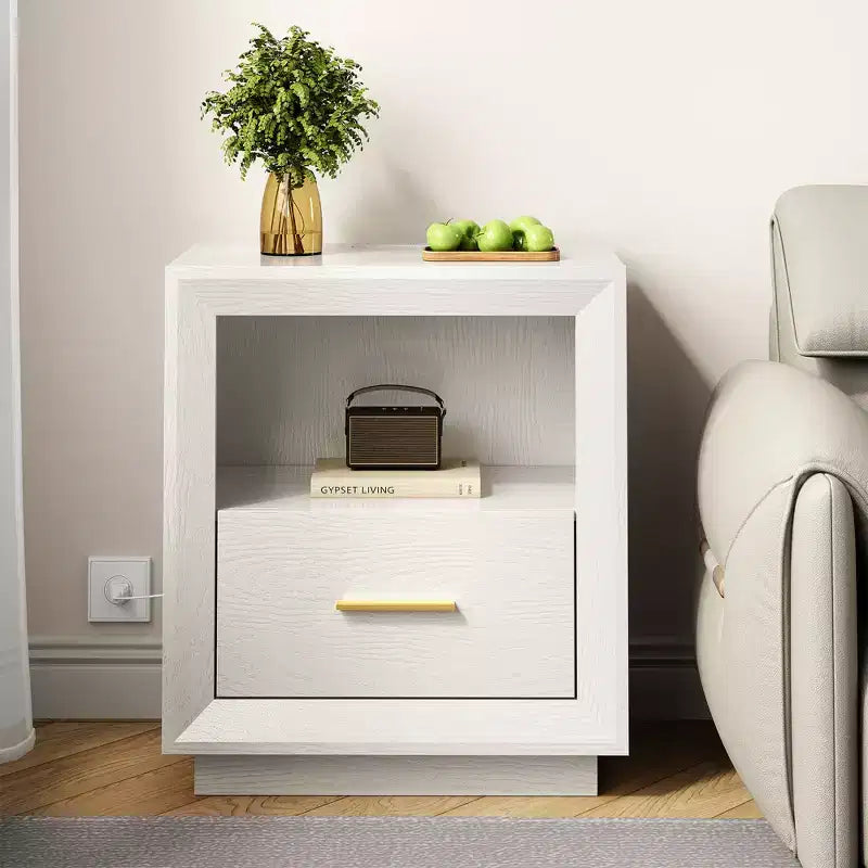 Heynemo Nightstand with Charging Station: Bedside Table with Spacious Drawer, 2 Outlets USB Type-C, Drawer Storage Cabinet for Bedroom Dorm