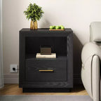 Heynemo Nightstand with Charging Station: Bedside Table with Spacious Drawer, 2 Outlets USB Type-C, Drawer Storage Cabinet for Bedroom Dorm