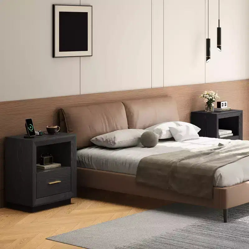 Heynemo Nightstand with Charging Station: Bedside Table with Spacious Drawer, 2 Outlets USB Type-C, Drawer Storage Cabinet for Bedroom Dorm