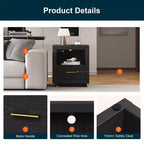Heynemo Nightstand with Charging Station: Bedside Table with Spacious Drawer, 2 Outlets USB Type-C, Drawer Storage Cabinet for Bedroom Dorm