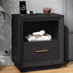 Heynemo Nightstand with Charging Station: Bedside Table with Spacious Drawer, 2 Outlets USB Type-C, Drawer Storage Cabinet for Bedroom Dorm