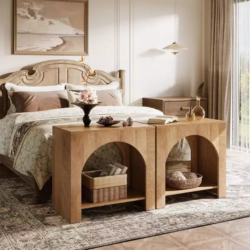 Lantine End Side Table, Large Sofa Side Table with Heavy-Duty Wooden Pedestal for Living Room, with Storage for Bedroom
