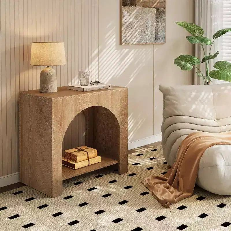 Lantine End Side Table, Large Sofa Side Table with Heavy-Duty Wooden Pedestal for Living Room, with Storage for Bedroom