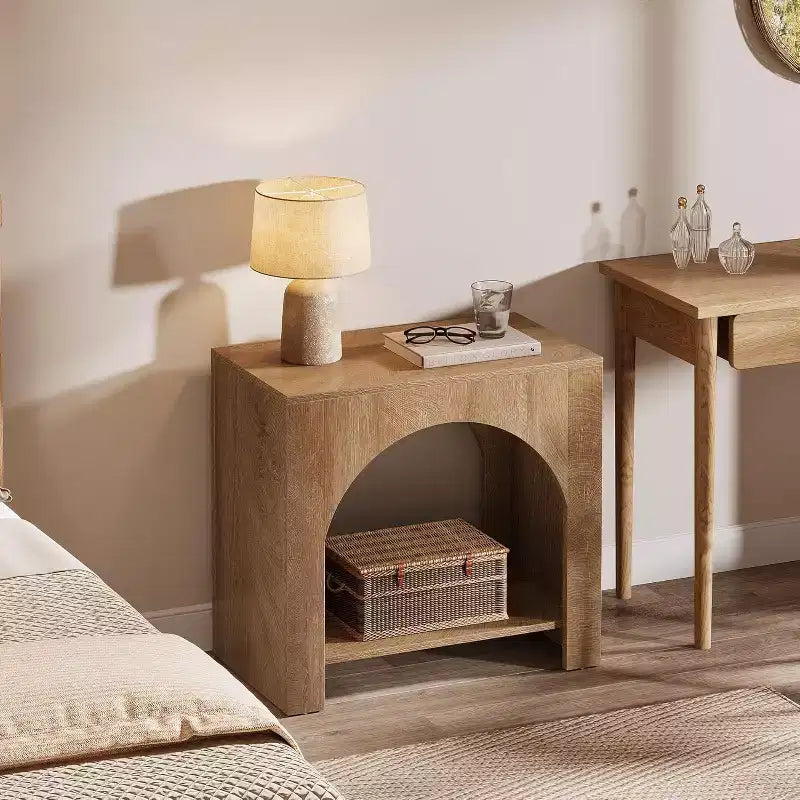 Lantine End Side Table, Large Sofa Side Table with Heavy-Duty Wooden Pedestal for Living Room, with Storage for Bedroom