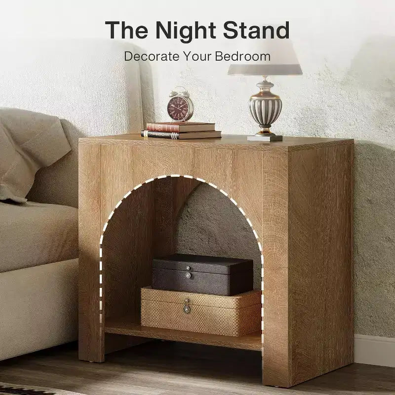 Lantine End Side Table, Large Sofa Side Table with Heavy-Duty Wooden Pedestal for Living Room, with Storage for Bedroom