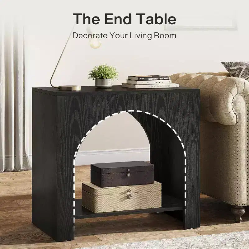 Lantine End Side Table, Large Sofa Side Table with Heavy-Duty Wooden Pedestal for Living Room, with Storage for Bedroom