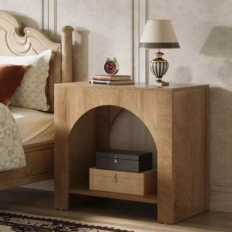 Lantine End Side Table, Large Sofa Side Table with Heavy-Duty Wooden Pedestal for Living Room, with Storage for Bedroom
