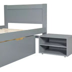 Platform Bed with Drawer and 2 Shelves, Solid Wood Captain's Bed Frame for Kids Boys Girls Bedroom