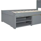 Platform Bed with Drawer and 2 Shelves, Solid Wood Captain's Bed Frame for Kids Boys Girls Bedroom