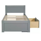 Platform Bed with Drawer and 2 Shelves, Solid Wood Captain's Bed Frame for Kids Boys Girls Bedroom