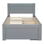 Platform Bed with Drawer and 2 Shelves, Solid Wood Captain's Bed Frame for Kids Boys Girls Bedroom