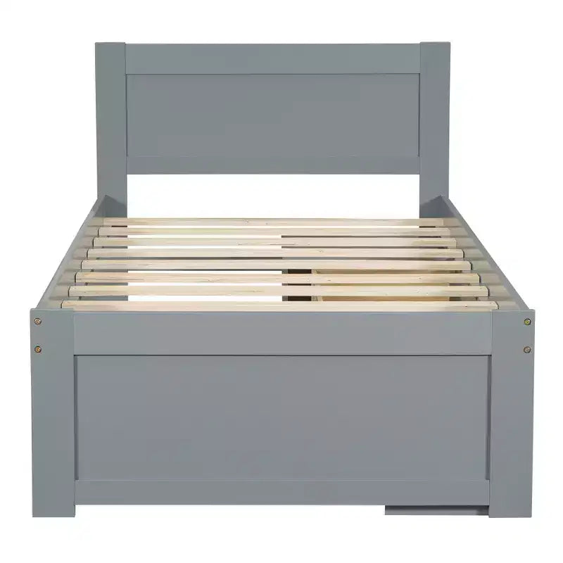 Platform Bed with Drawer and 2 Shelves, Solid Wood Captain's Bed Frame for Kids Boys Girls Bedroom
