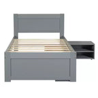 Platform Bed with Drawer and 2 Shelves, Solid Wood Captain's Bed Frame for Kids Boys Girls Bedroom