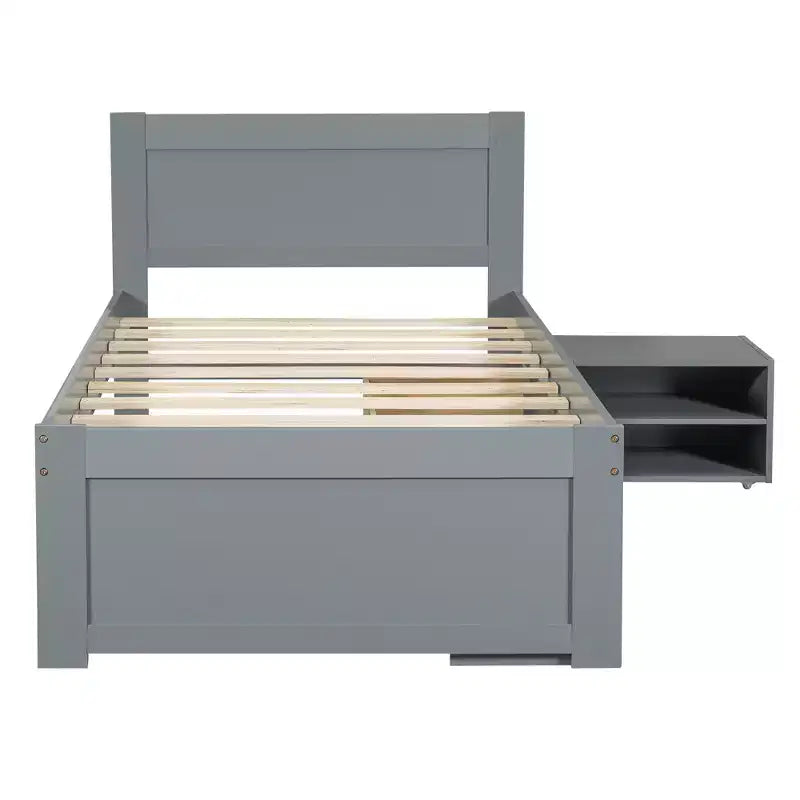 Platform Bed with Drawer and 2 Shelves, Solid Wood Captain's Bed Frame for Kids Boys Girls Bedroom