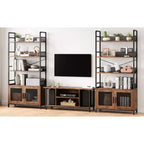 Bookshelf with Doors Industrial Bookcase Open Storage Shelf 70.87 Tall Bookshelves Rustic Display Rack Cabinet for Bedroom, Living Room.