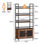 Bookshelf with Doors Industrial Bookcase Open Storage Shelf 70.87 Tall Bookshelves Rustic Display Rack Cabinet for Bedroom, Living Room.