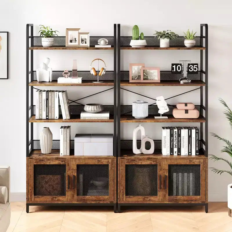 Bookshelf with Doors Industrial Bookcase Open Storage Shelf 70.87 Tall Bookshelves Rustic Display Rack Cabinet for Bedroom, Living Room.