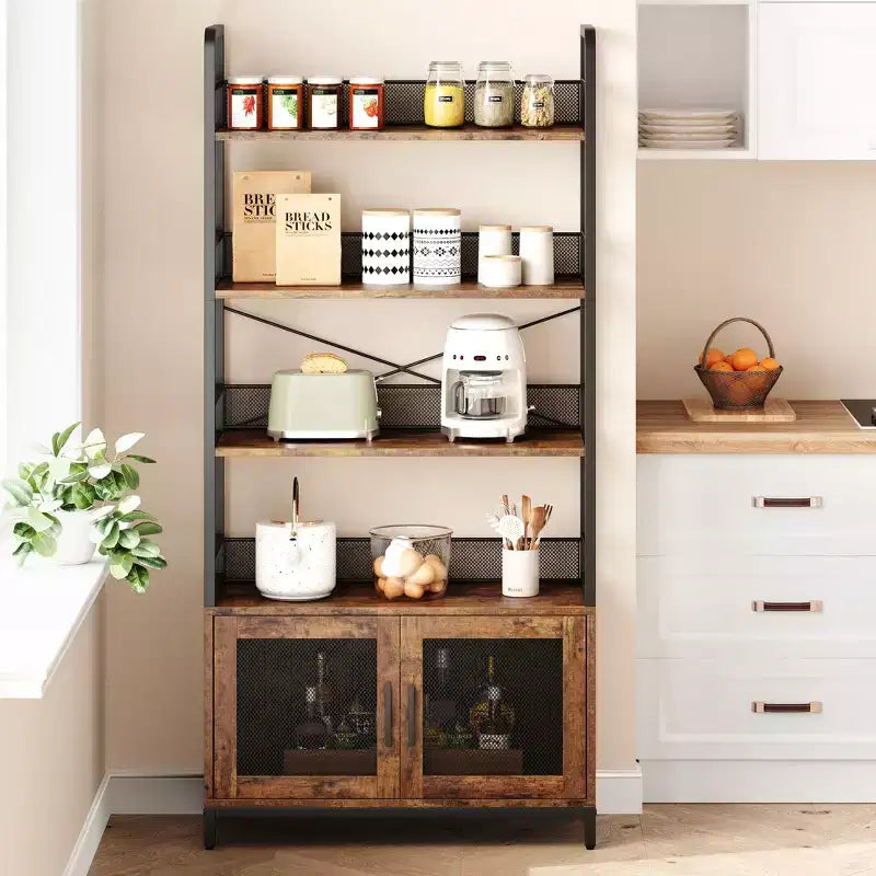 Bookshelf with Doors Industrial Bookcase Open Storage Shelf 70.87 Tall Bookshelves Rustic Display Rack Cabinet for Bedroom, Living Room.
