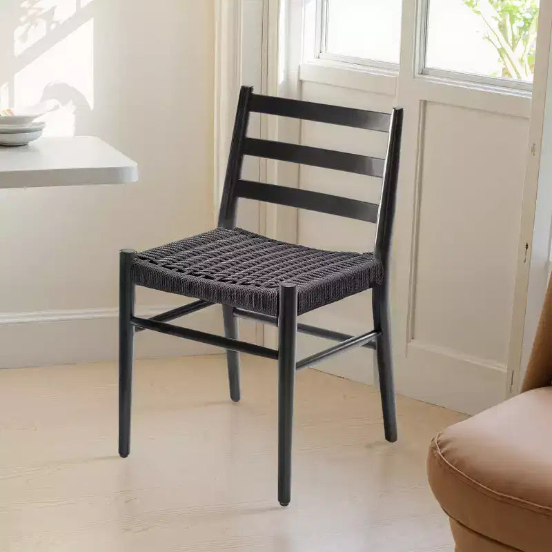 MAYEERTY Set of 2 Walnut Wood Rattan Dining Chairs, Comfortable Woven Seat, Fully Assembled