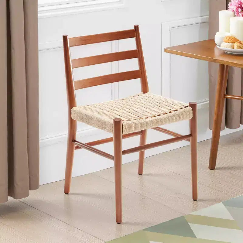 MAYEERTY Set of 2 Walnut Wood Rattan Dining Chairs, Comfortable Woven Seat, Fully Assembled