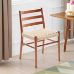 MAYEERTY Set of 2 Walnut Wood Rattan Dining Chairs, Comfortable Woven Seat, Fully Assembled