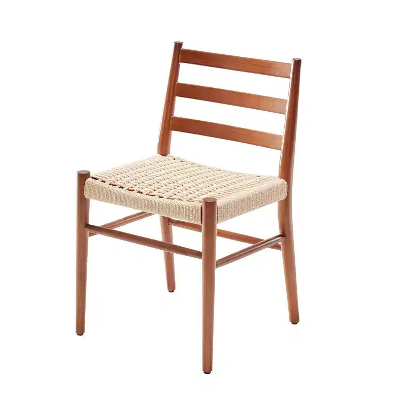 MAYEERTY Set of 2 Walnut Wood Rattan Dining Chairs, Comfortable Woven Seat, Fully Assembled