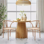 MAYEERTY Set of 2 Walnut Wood Rattan Dining Chairs, Comfortable Woven Seat, Fully Assembled
