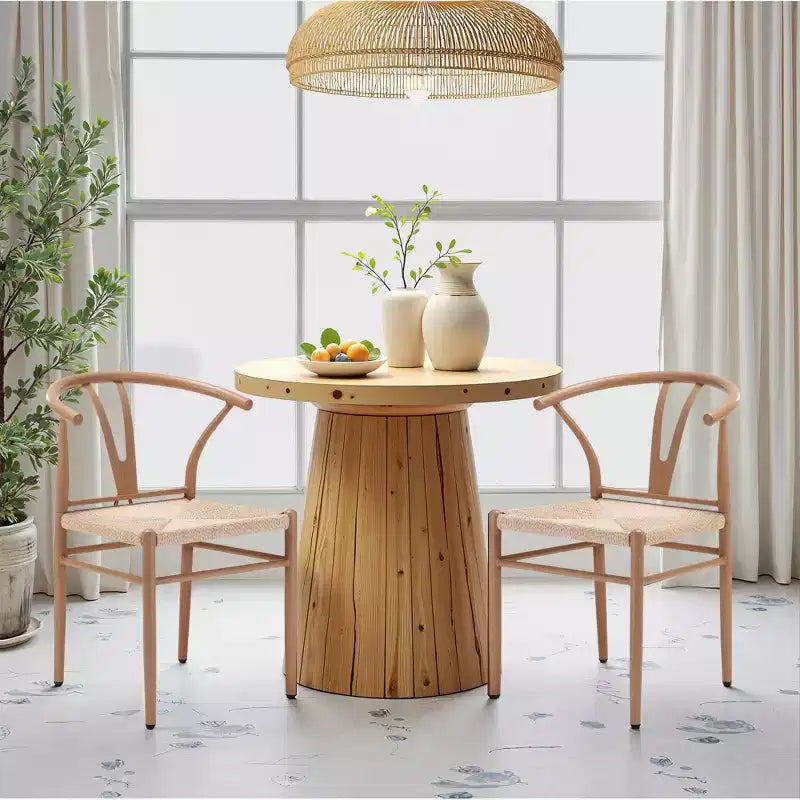 MAYEERTY Set of 2 Walnut Wood Rattan Dining Chairs, Comfortable Woven Seat, Fully Assembled