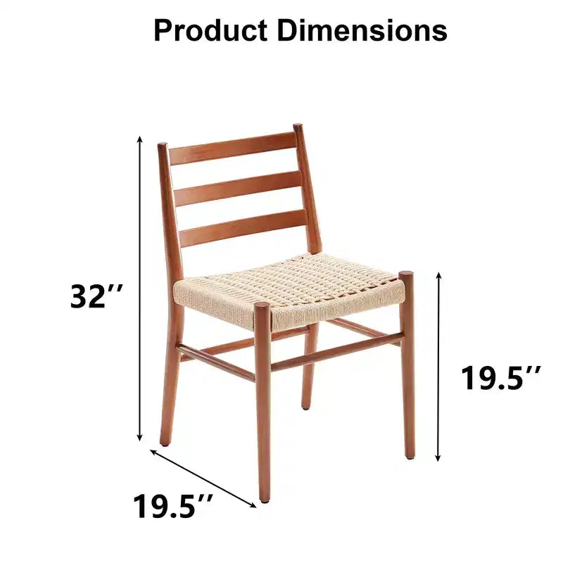 MAYEERTY Set of 2 Walnut Wood Rattan Dining Chairs, Comfortable Woven Seat, Fully Assembled